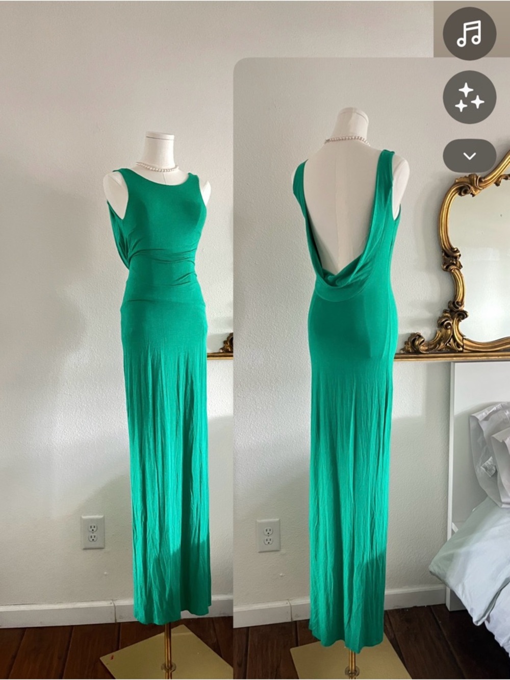 bebe Emerald Green Backless Maxi Dress
